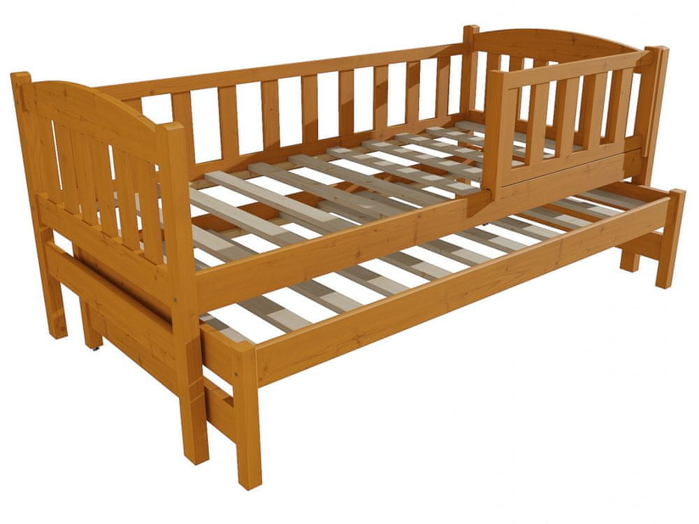 eoshop Detská posteľ s výsuvnou prístelkou DPV 013 so zábranou (Rozmer: 80 x 200 cm, Farba dreva: morenie jelša)